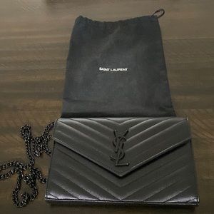 YSL Black on Black - wallet on a chain.
